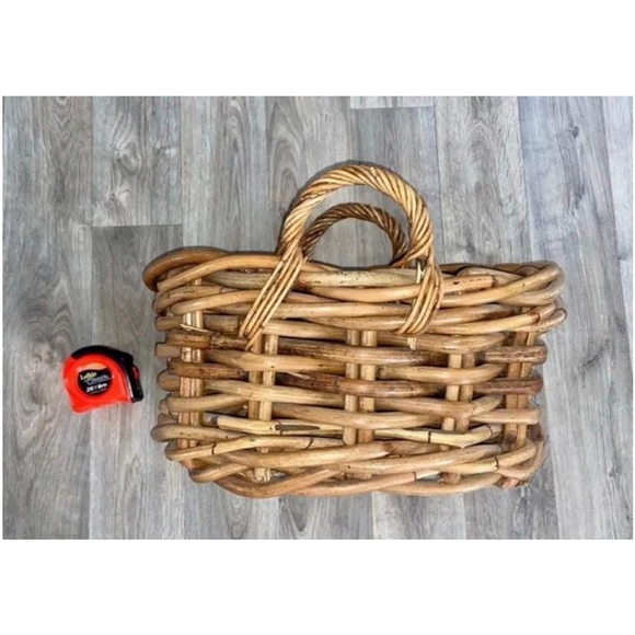 Large vintage Woven‎ Rattan Basket Bamboo Bin Boho Blanket Storage - Picture 9 of 11